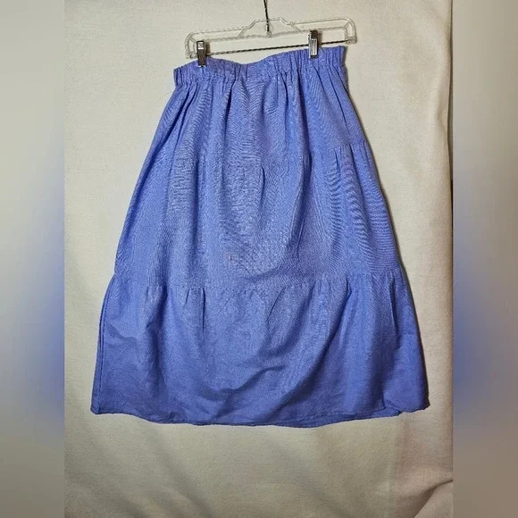 Midnight Sky Blue Tiered Linen Blend Long Skirt Women's Size Large NWT - Picture 3 of 11